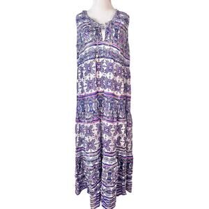 True Destinations Womens Coverup Maxi Dress L Purple Cotton Resort Boho Beachy